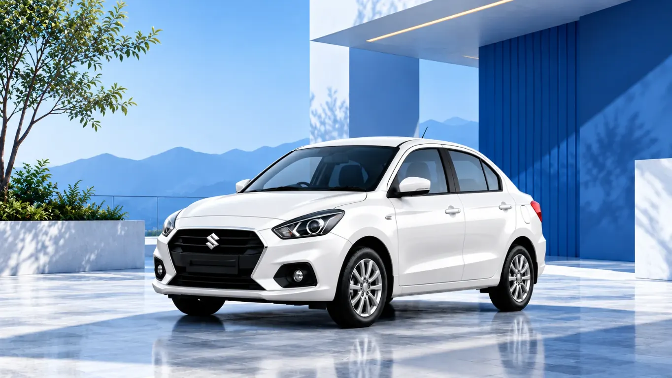 White Swift Dzire sedan ready for a comfortable journey