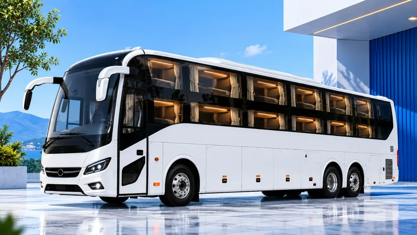 White sleeper coach with comfortable overnight berths