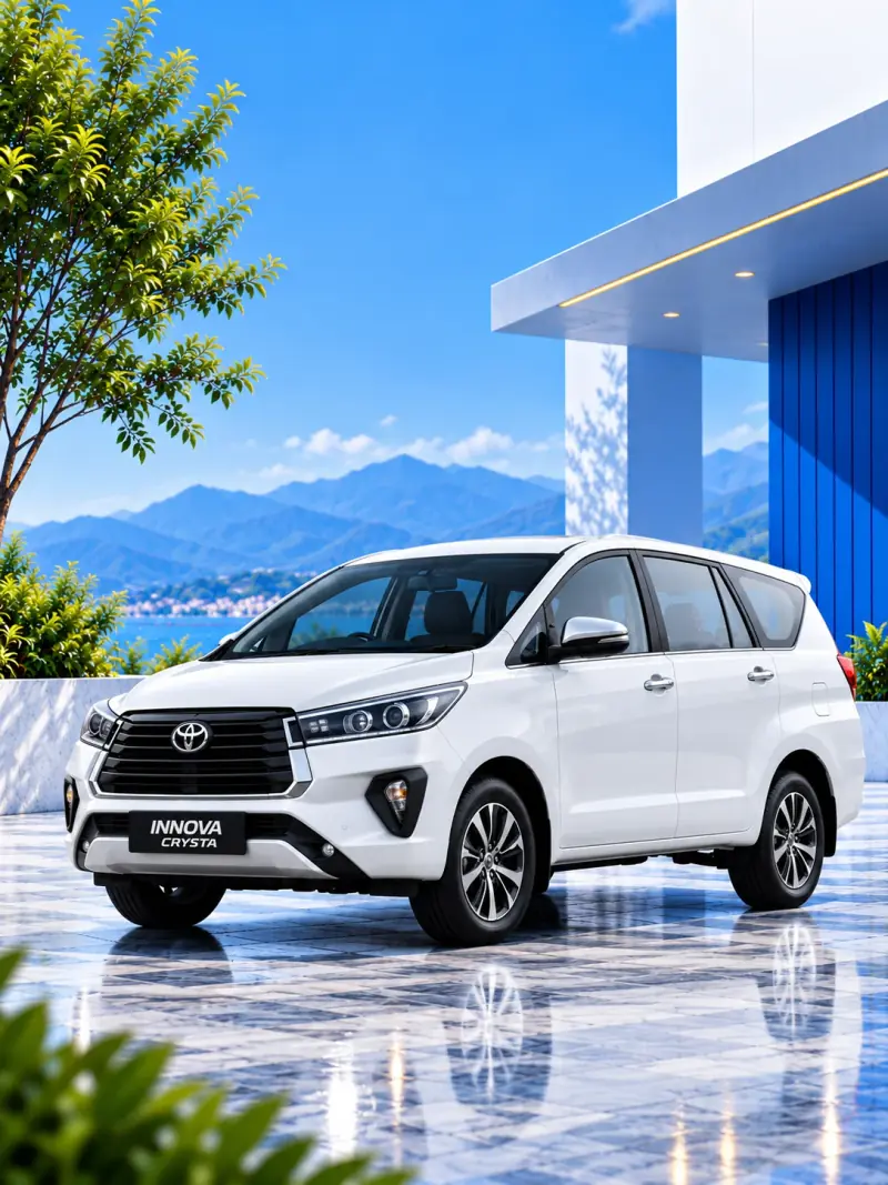 White Toyota Innova Crysta ready for a premium family journey
