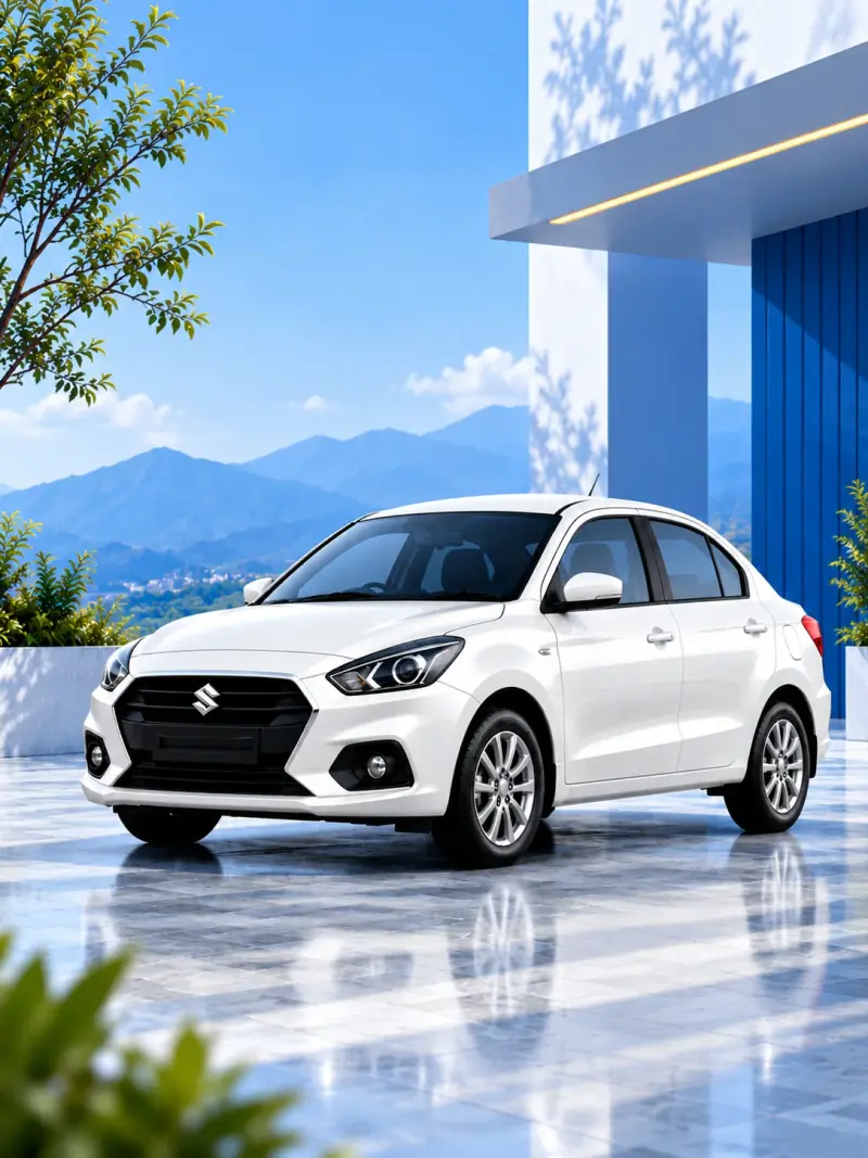 White Swift Dzire sedan ready for a comfortable journey